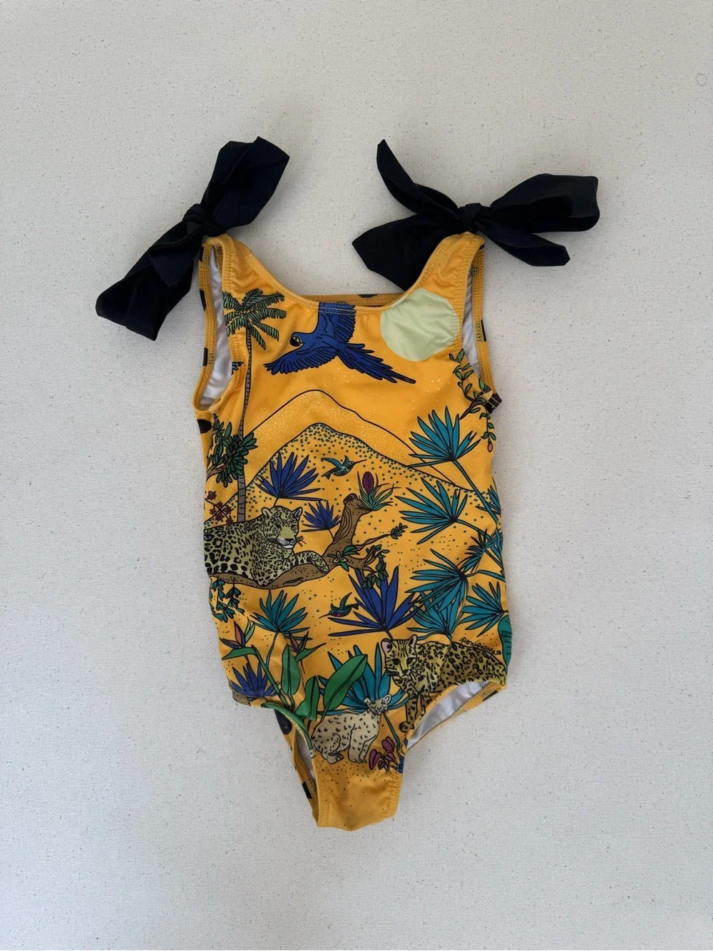 Pepita & Me Tropical Leopard One-Piece Swimsuit with Black Shoulder Ties